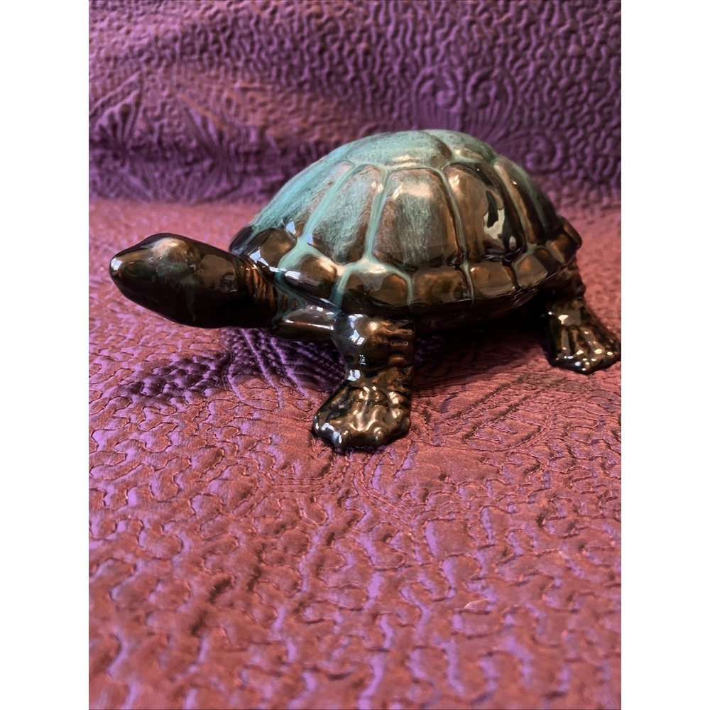 Vintage Blue Mountain Pottery Sea Turtle Canada Green Drip Glaze BMP 9x7x4 Walks - Picture 8 of 14
